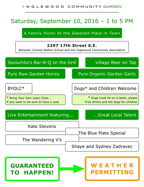 2016 Harvest Music in the Garden Handbill